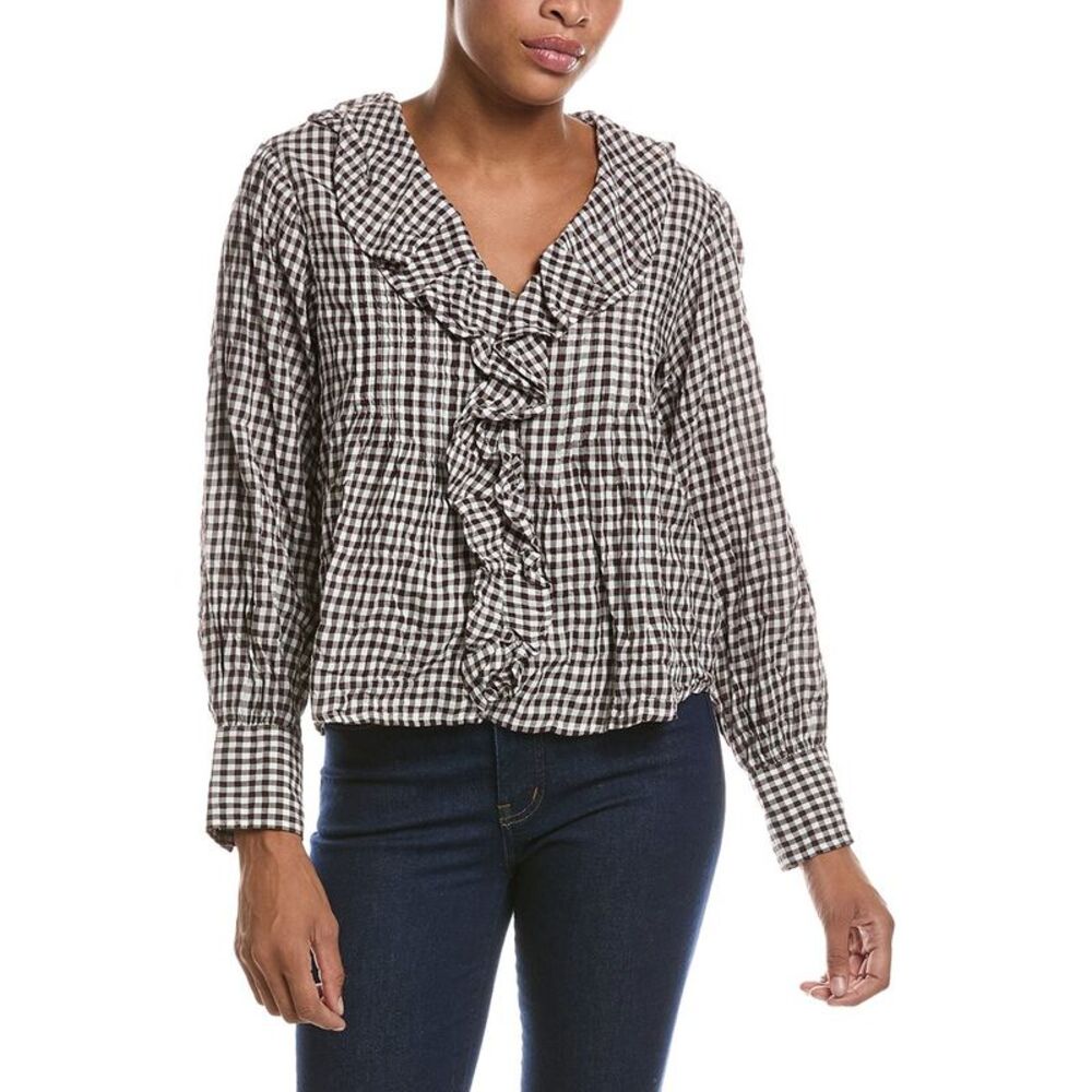 Madewell Womens Ruffled Pintuck Top, Brown